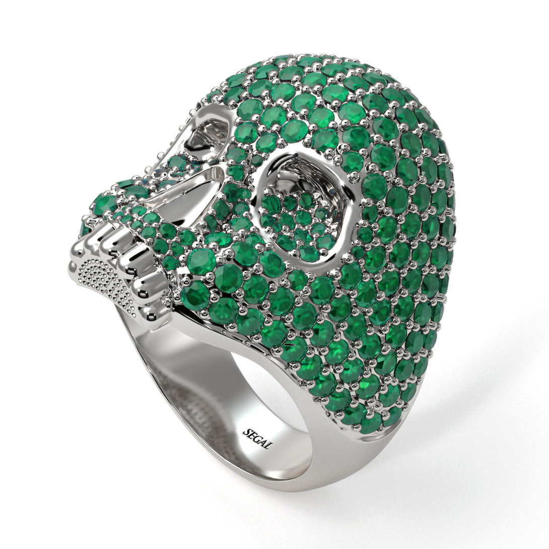 Emerald-Encrusted Skull Men's Fashion Ring - Jules No. 6
