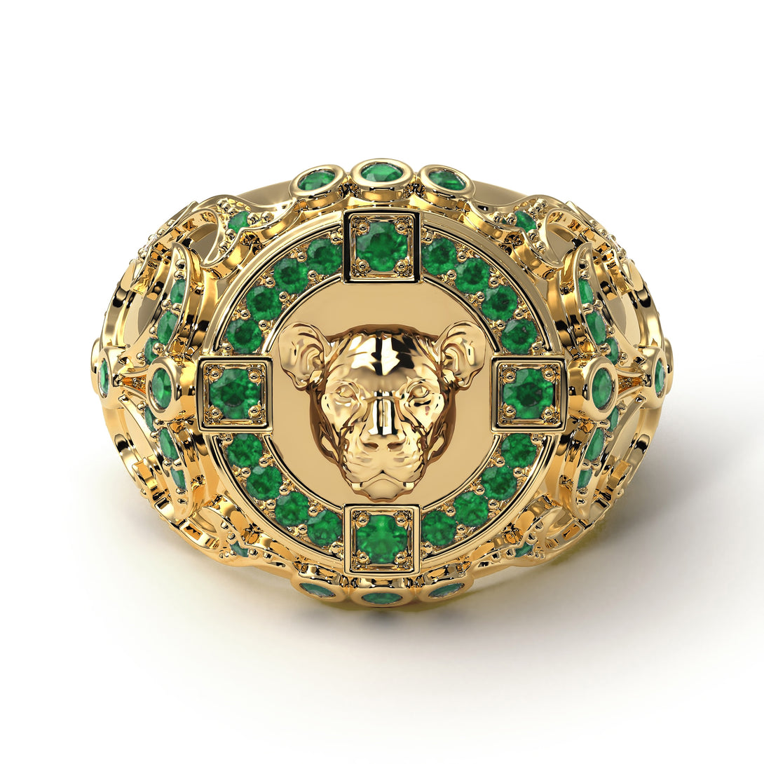 Emerald Puma Gold Men's Fashion Ring - Santiago No. 4