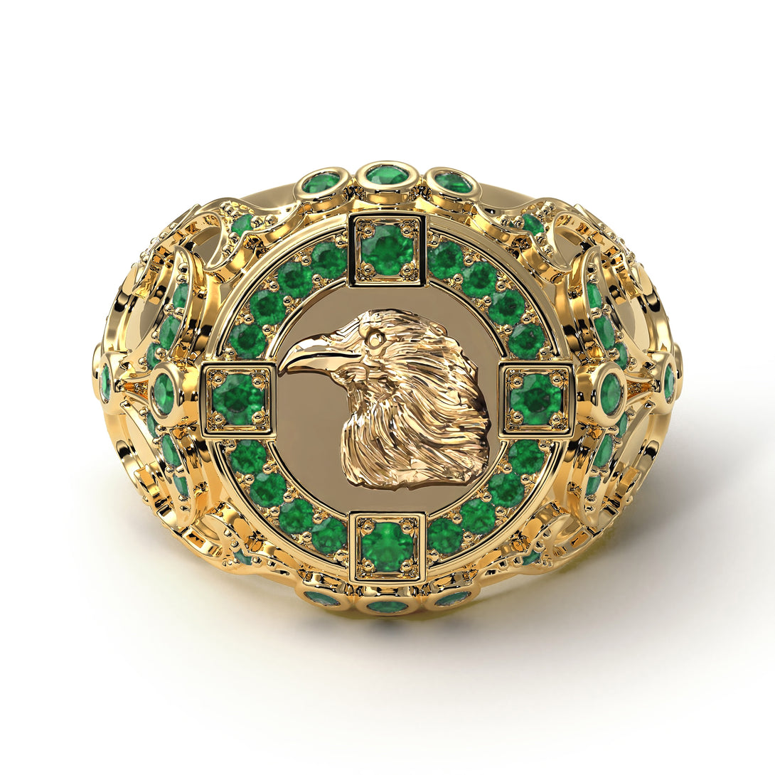 Emerald Raven Gold Men's Fashion Ring - Nolan No. 4