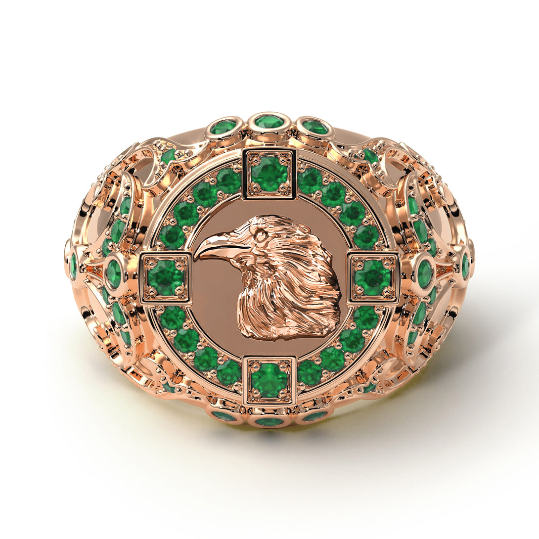 Emerald Raven Gold Men's Fashion Ring - Nolan No. 5