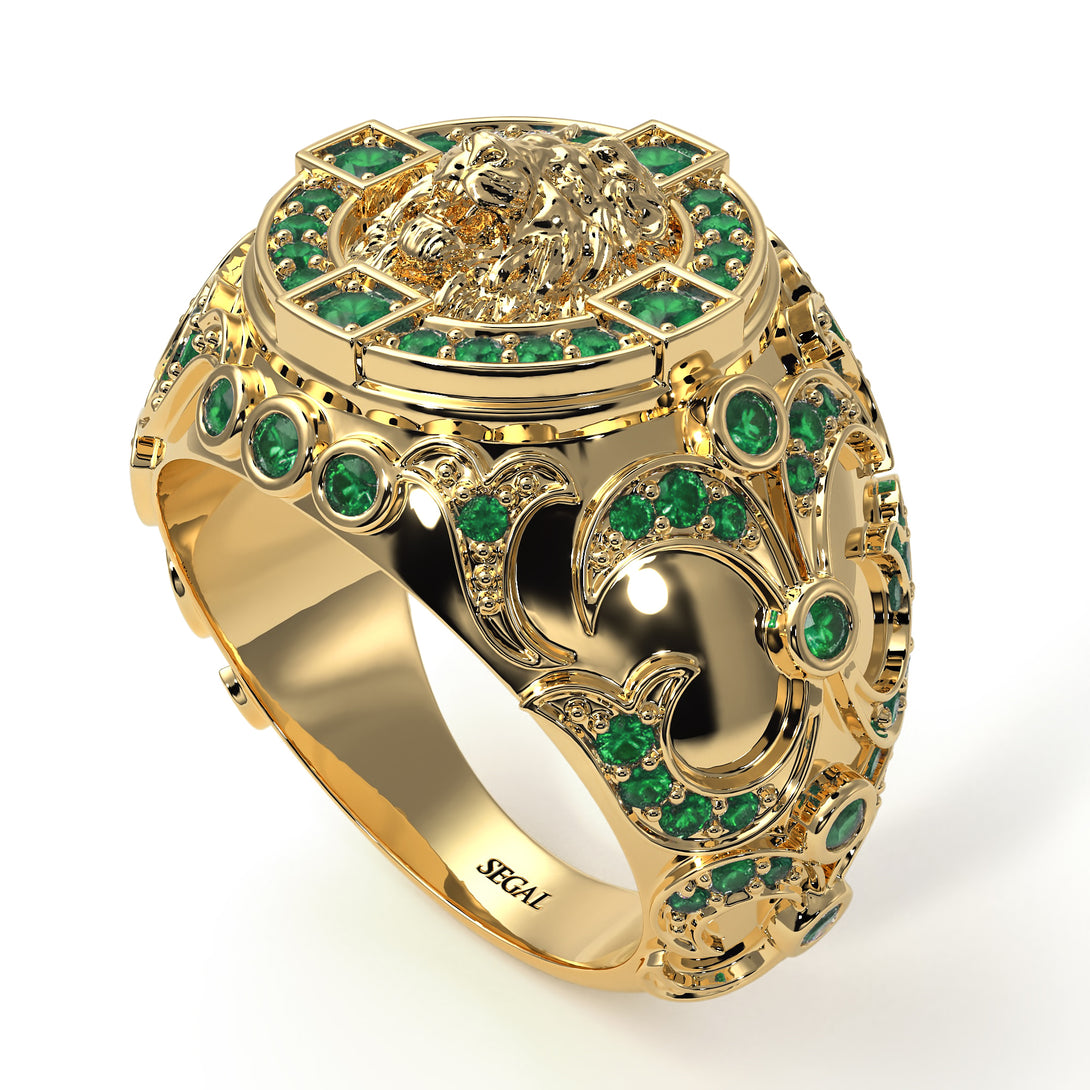 Emerald Royal Lion Men Signet Ring - Terry No. 4