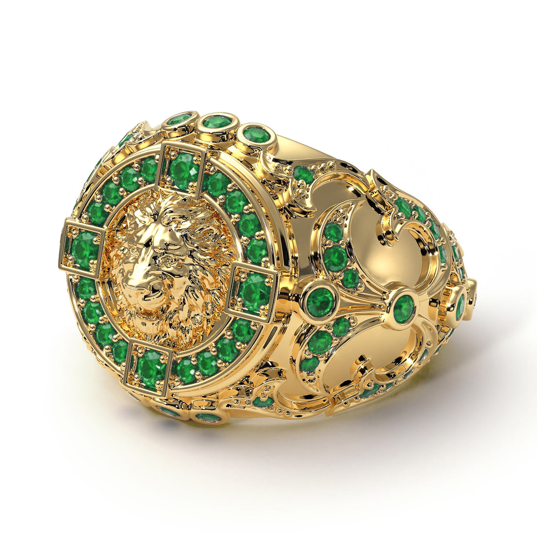 Emerald Royal Lion Men Signet Ring - Terry No. 4