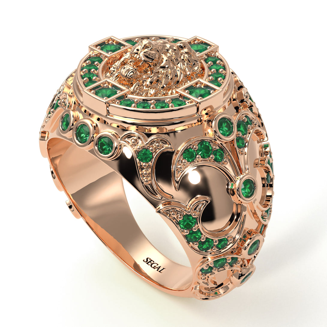 Emerald Royal Lion Men Signet Ring - Terry No. 5