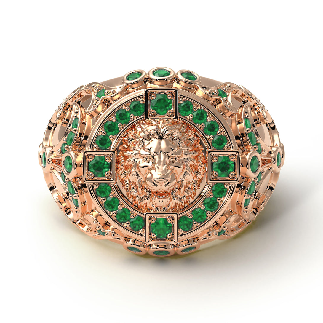 Emerald Royal Lion Men Signet Ring - Terry No. 5