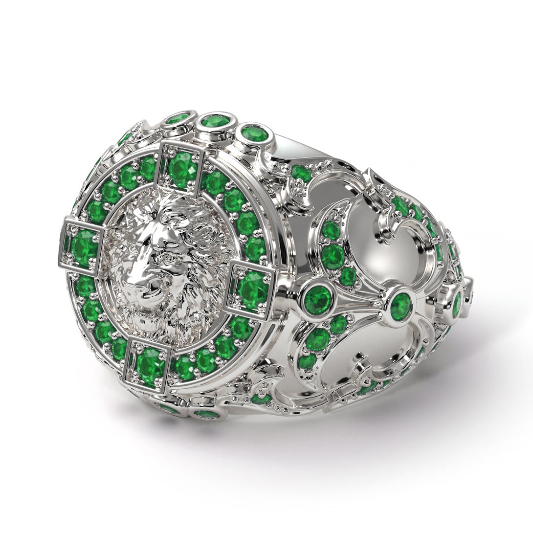 Emerald Royal Lion Men Signet Ring - Terry No. 6