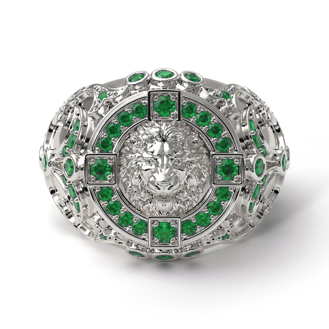Emerald Royal Lion Men Signet Ring - Terry No. 6