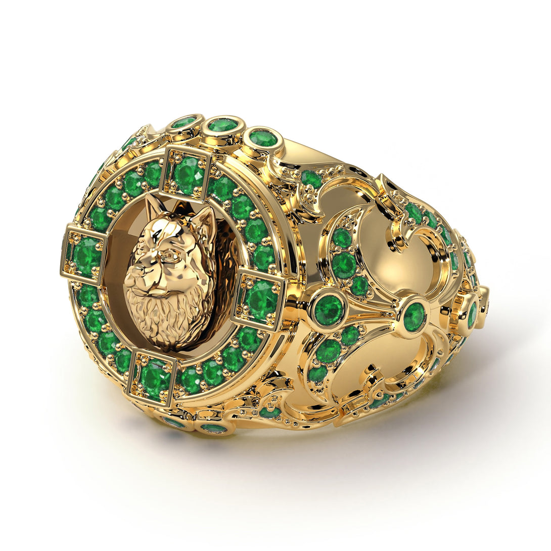 Emerald Wolf Gold Men's Fashion Ring - Eli No. 4