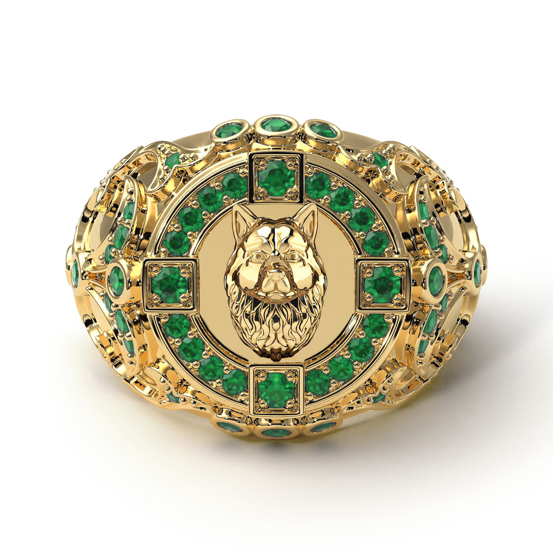 Emerald Wolf Gold Men's Fashion Ring - Eli No. 4