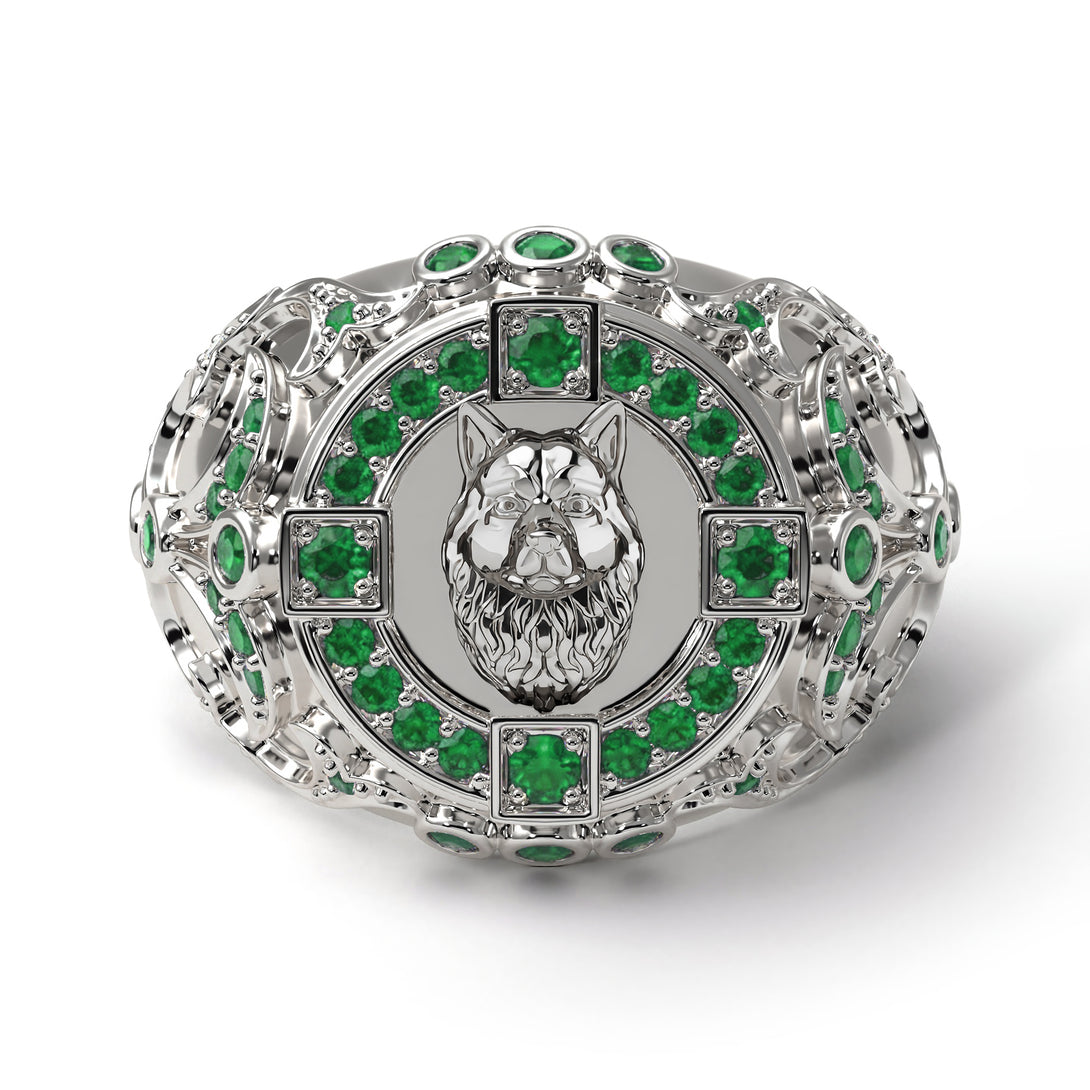 Emerald Wolf Gold Men's Fashion Ring - Eli No. 6