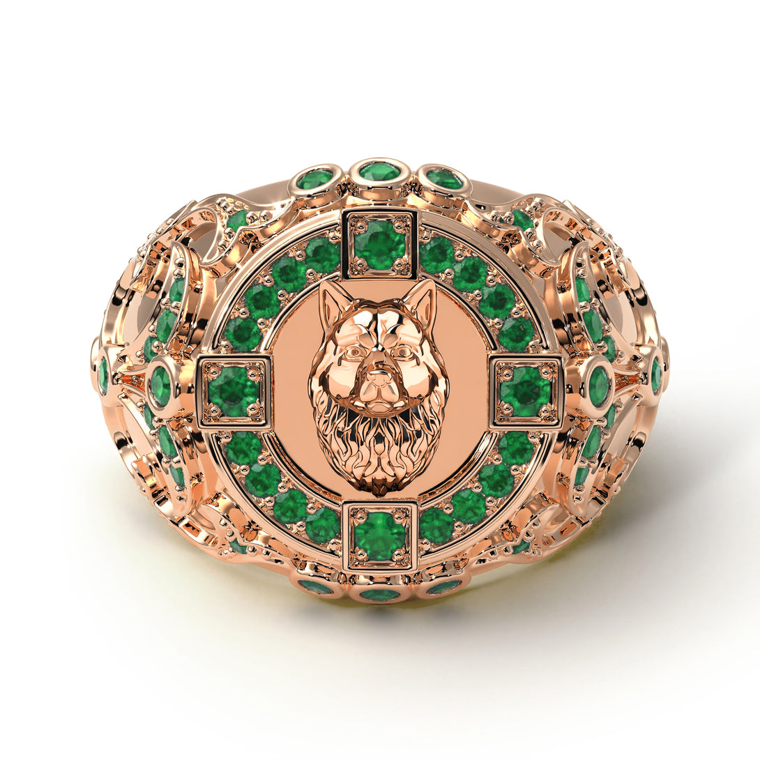 Emerald Wolf Gold Men's Fashion Ring - Eli No. 5