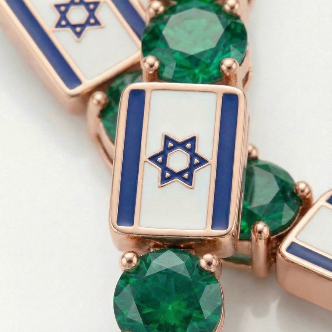 Emerald Tennis Bracelet with Israeli Flag no. 5
