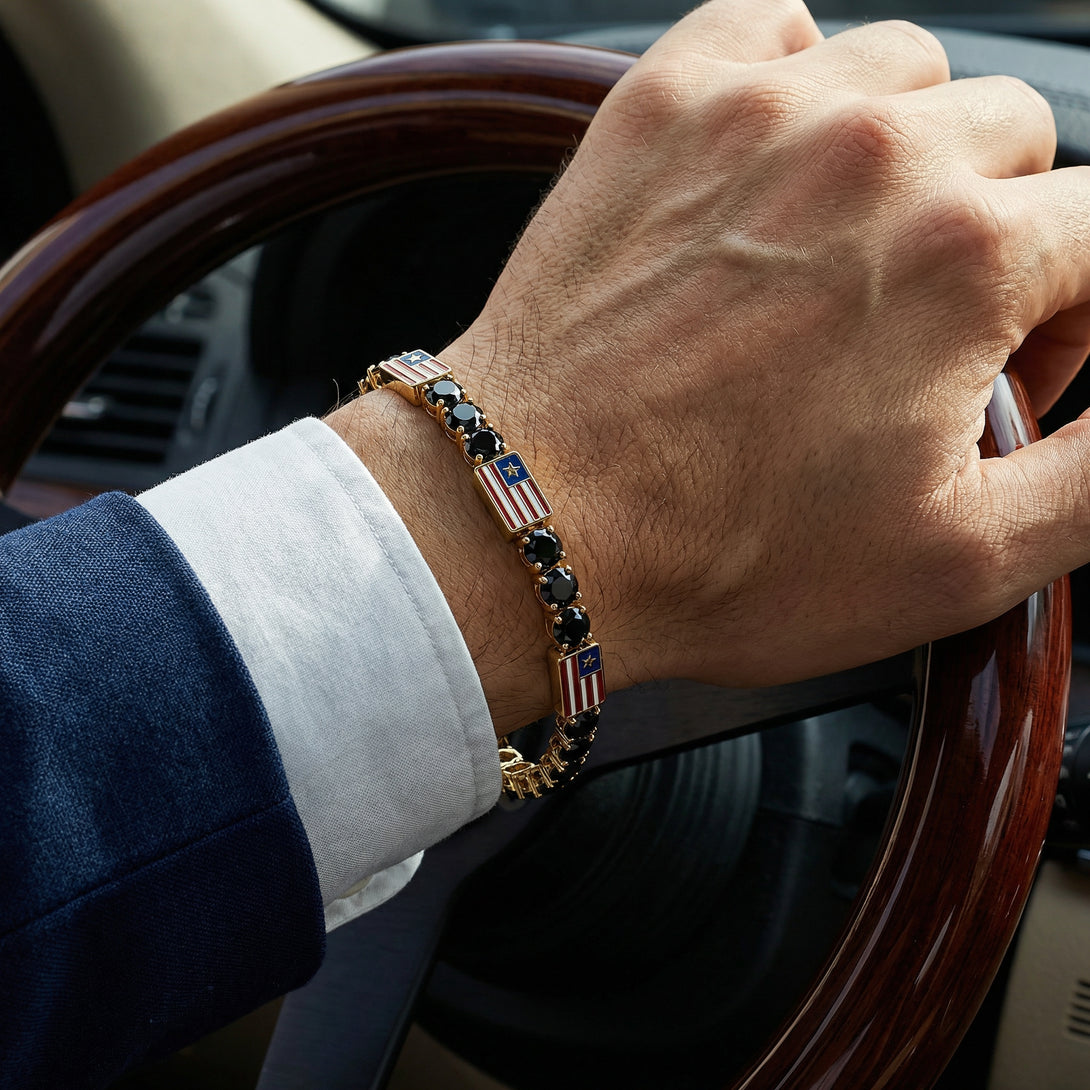 Black Diamond Tennis Bracelet with United States Flag no. 7