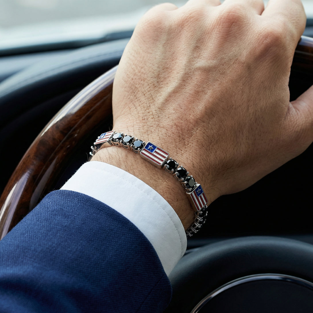 Black Diamond Tennis Bracelet with United States Flag no. 9