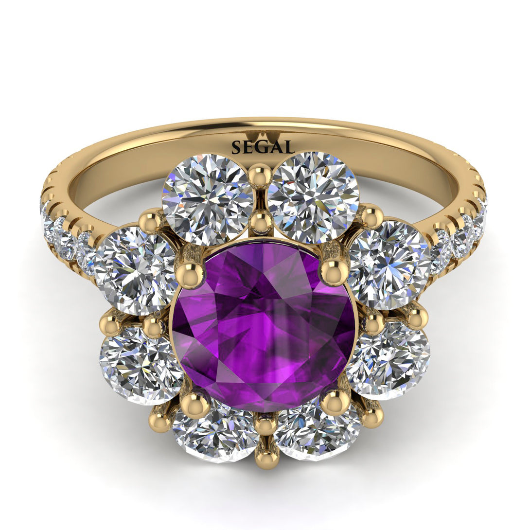 Glamorous Amethyst Halo Engagement Ring - Amaya No. 301