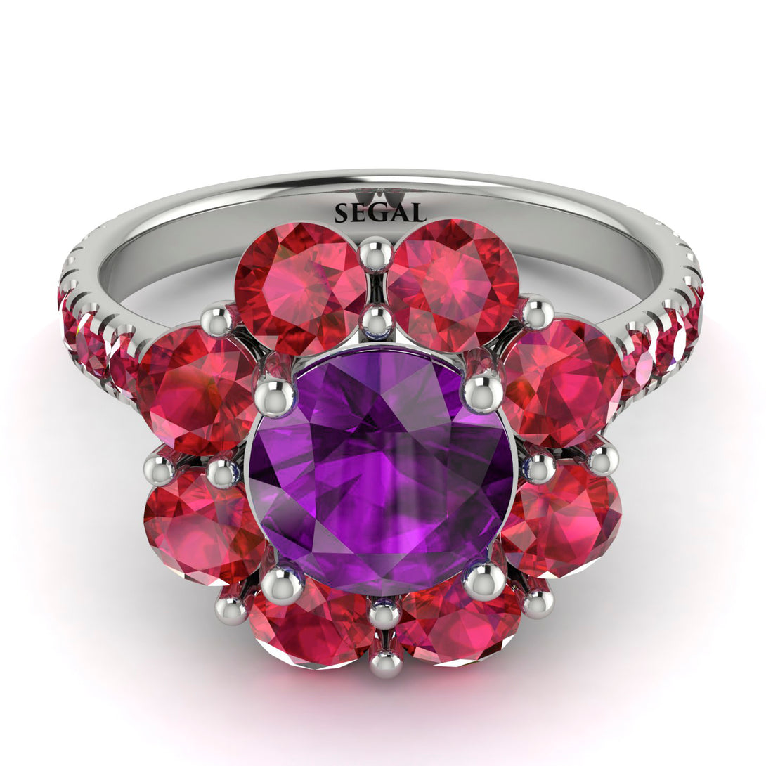 Glamorous Amethyst Halo Engagement Ring - Amaya No. 312