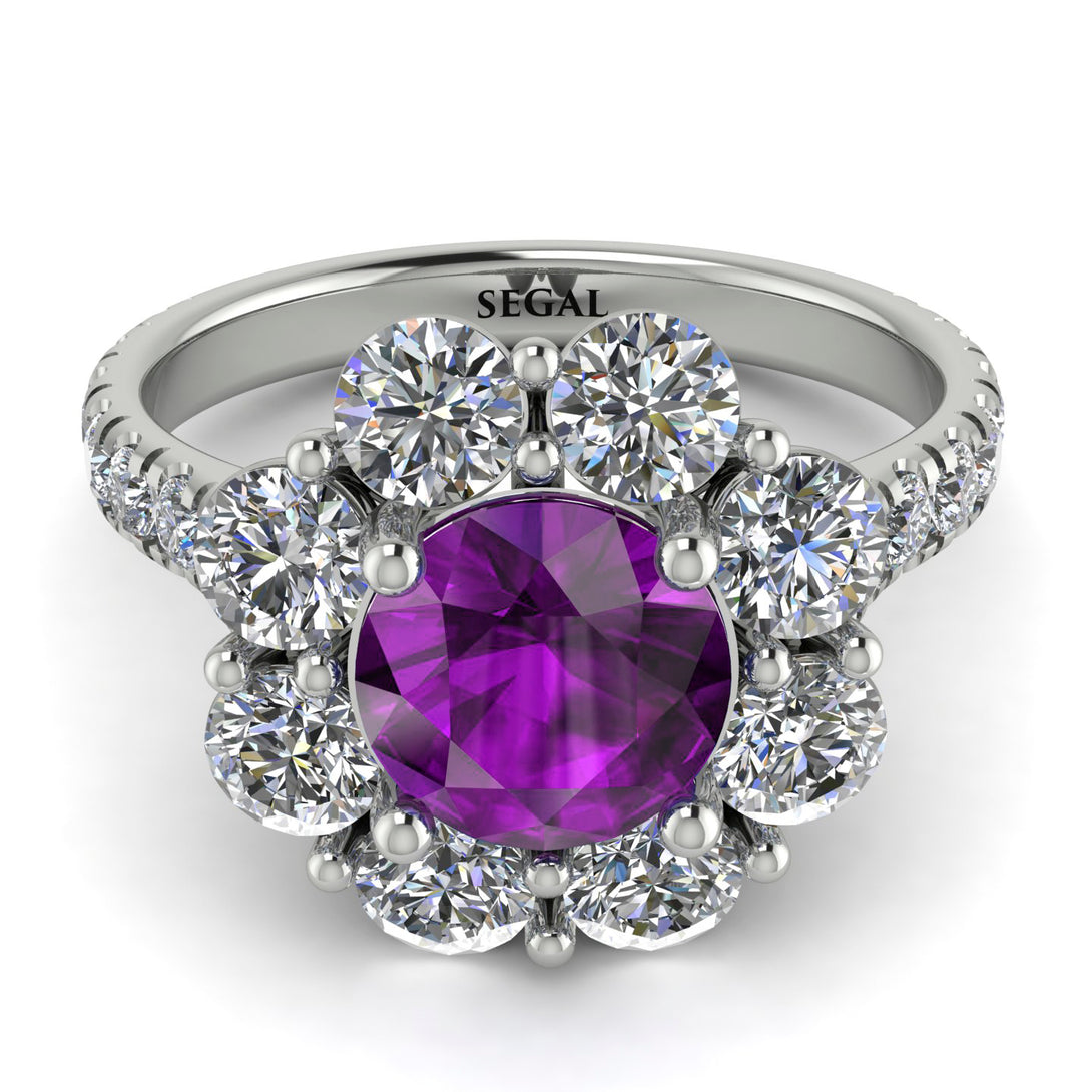 Glamorous Amethyst Halo Engagement Ring - Amaya No. 303