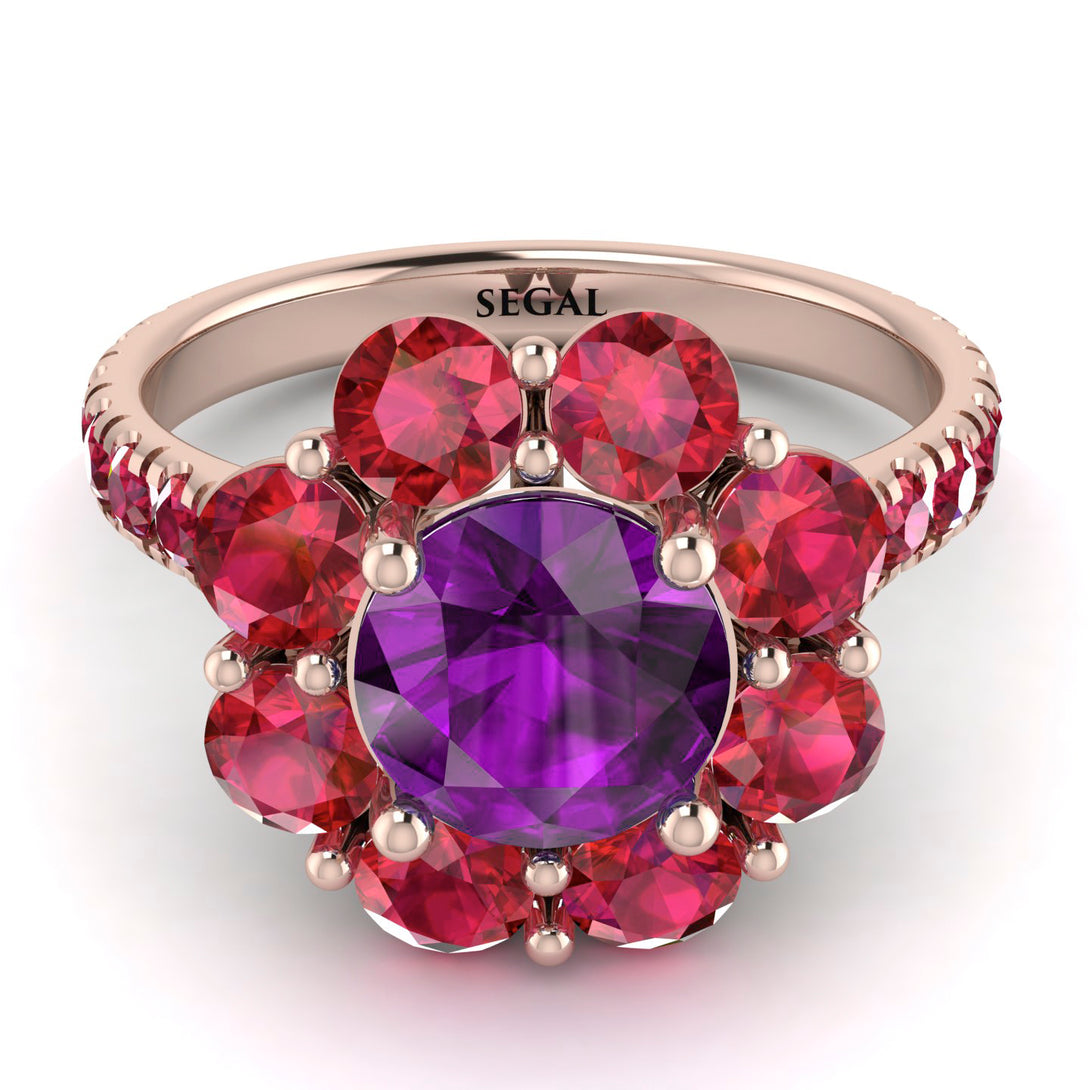 Glamorous Amethyst Halo Engagement Ring - Amaya No. 311
