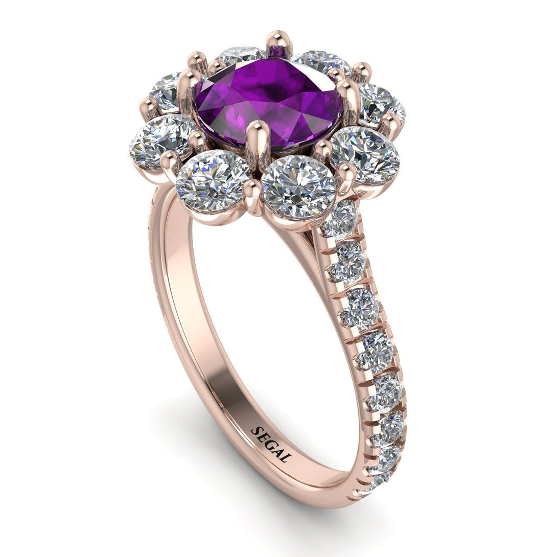 Glamorous Amethyst Halo Engagement Ring - Amaya No. 302