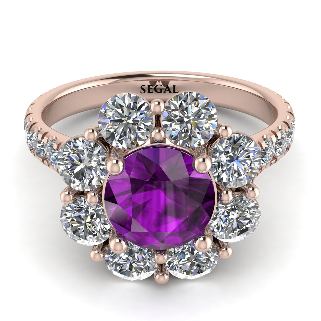 Glamorous Amethyst Halo Engagement Ring - Amaya No. 302