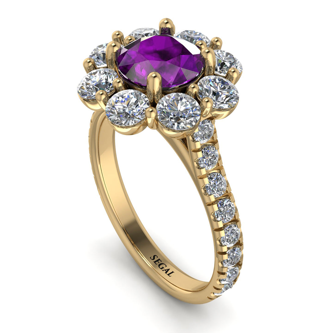 Glamorous Amethyst Halo Engagement Ring - Amaya No. 301