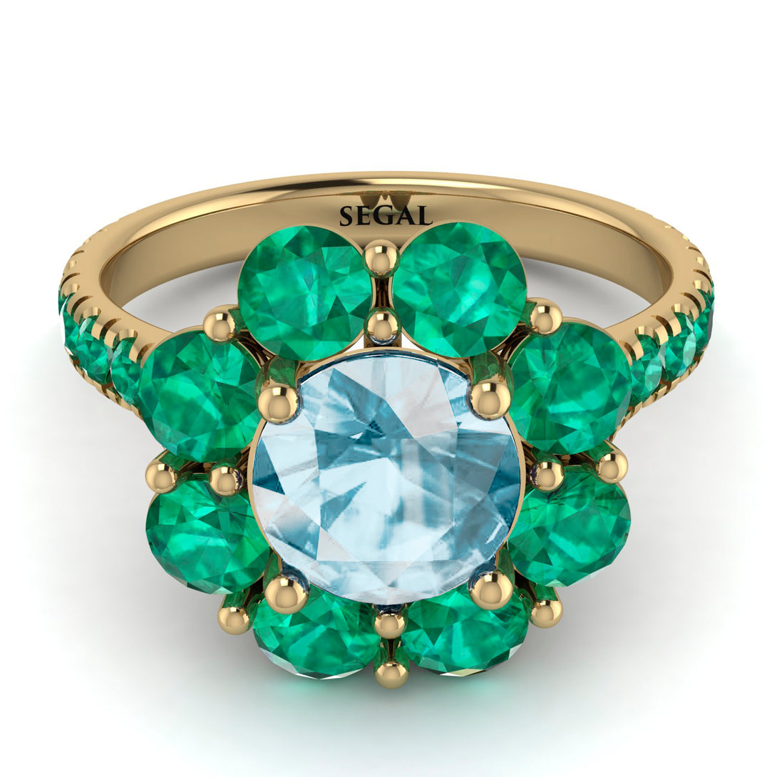Glamorous Aquamarine Halo Engagement Ring - Amaya No. 404