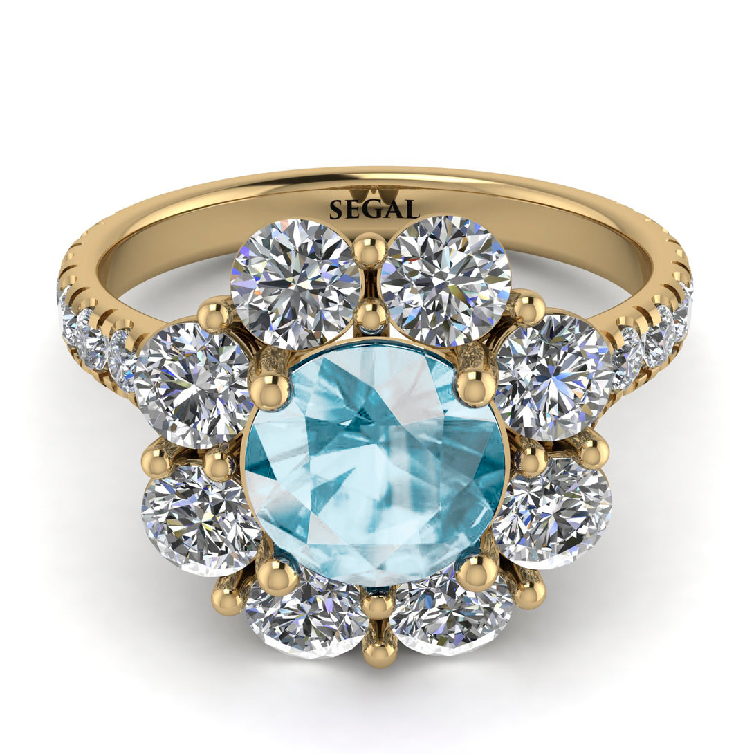 Glamorous Aquamarine Halo Engagement Ring - Amaya No. 401
