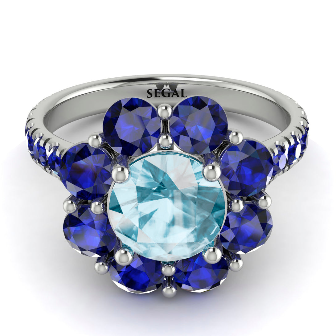 Glamorous Aquamarine Halo Engagement Ring - Amaya No. 415