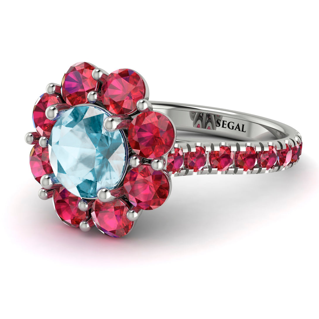 Glamorous Aquamarine Halo Engagement Ring - Amaya No. 412
