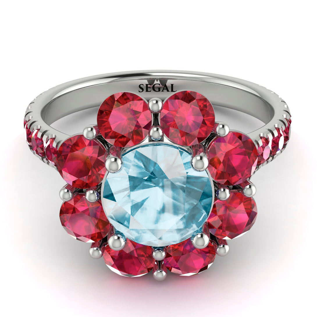 Glamorous Aquamarine Halo Engagement Ring - Amaya No. 412