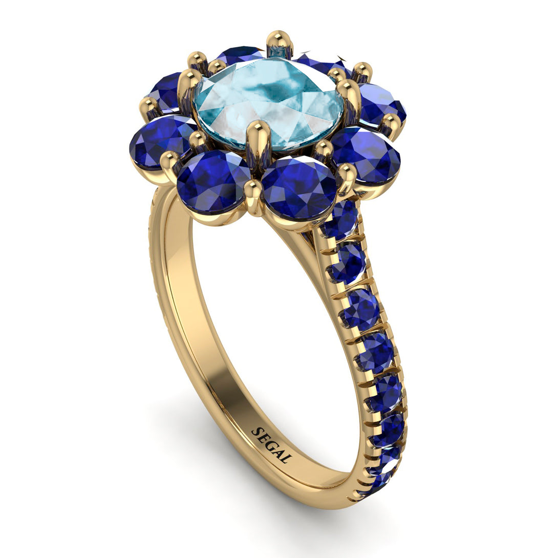 Glamorous Aquamarine Halo Engagement Ring - Amaya No. 413