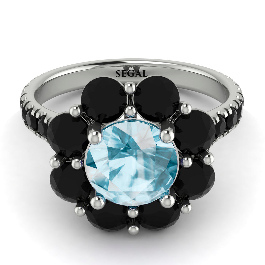 Glamorous Aquamarine Halo Engagement Ring - Amaya No. 409