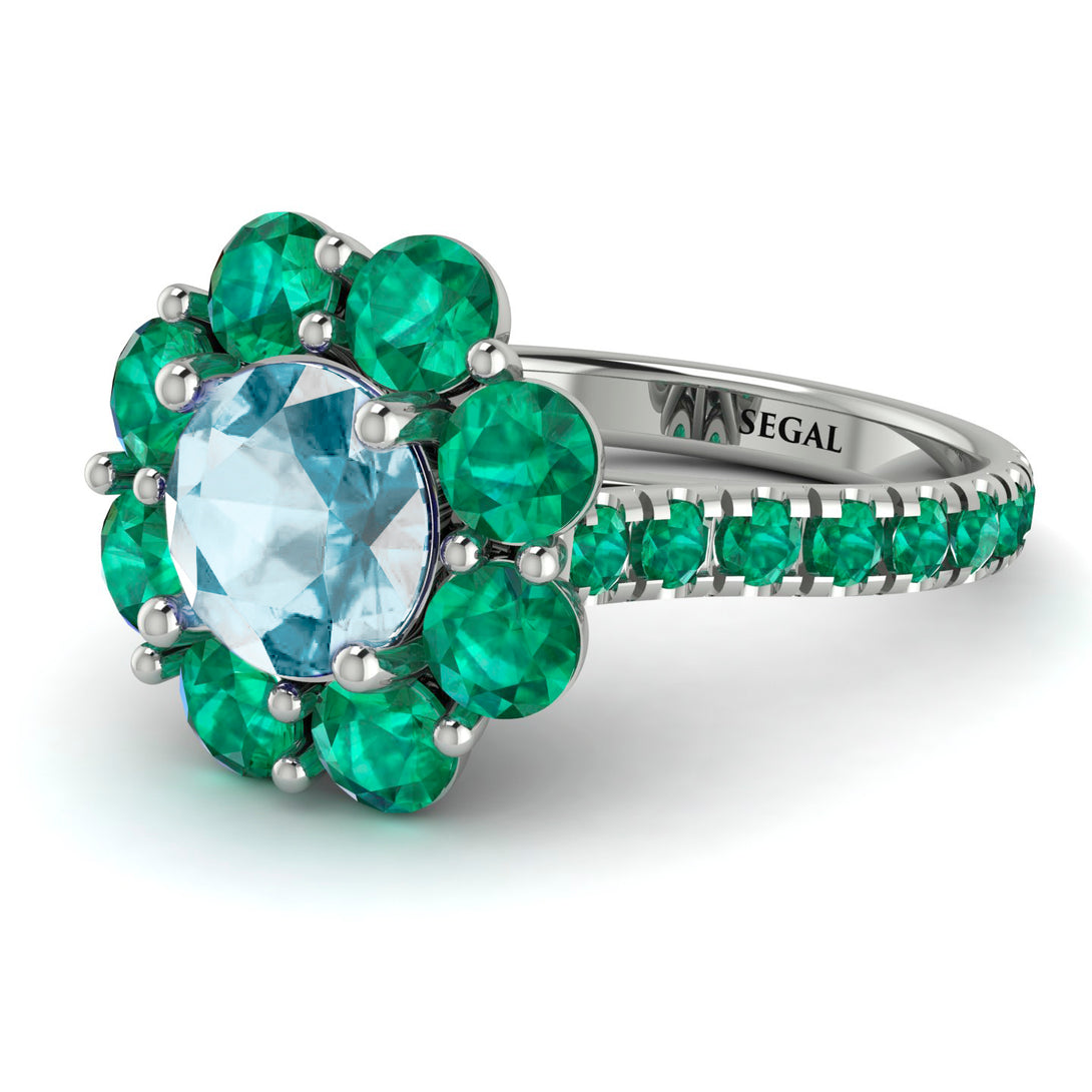 Glamorous Aquamarine Halo Engagement Ring - Amaya No. 406