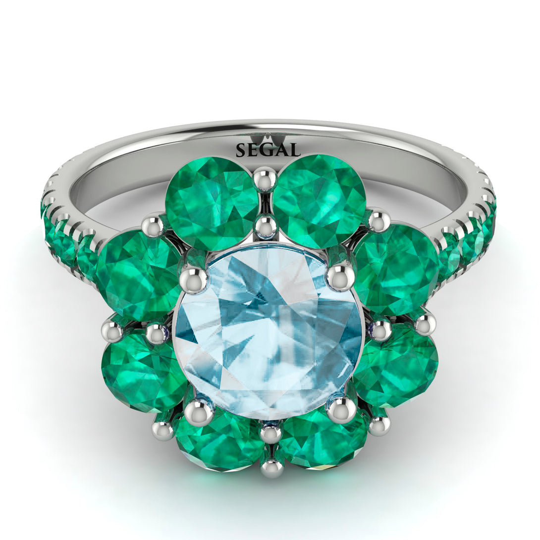 Glamorous Aquamarine Halo Engagement Ring - Amaya No. 406