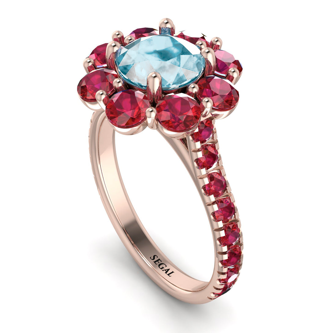 Glamorous Aquamarine Halo Engagement Ring - Amaya No. 411