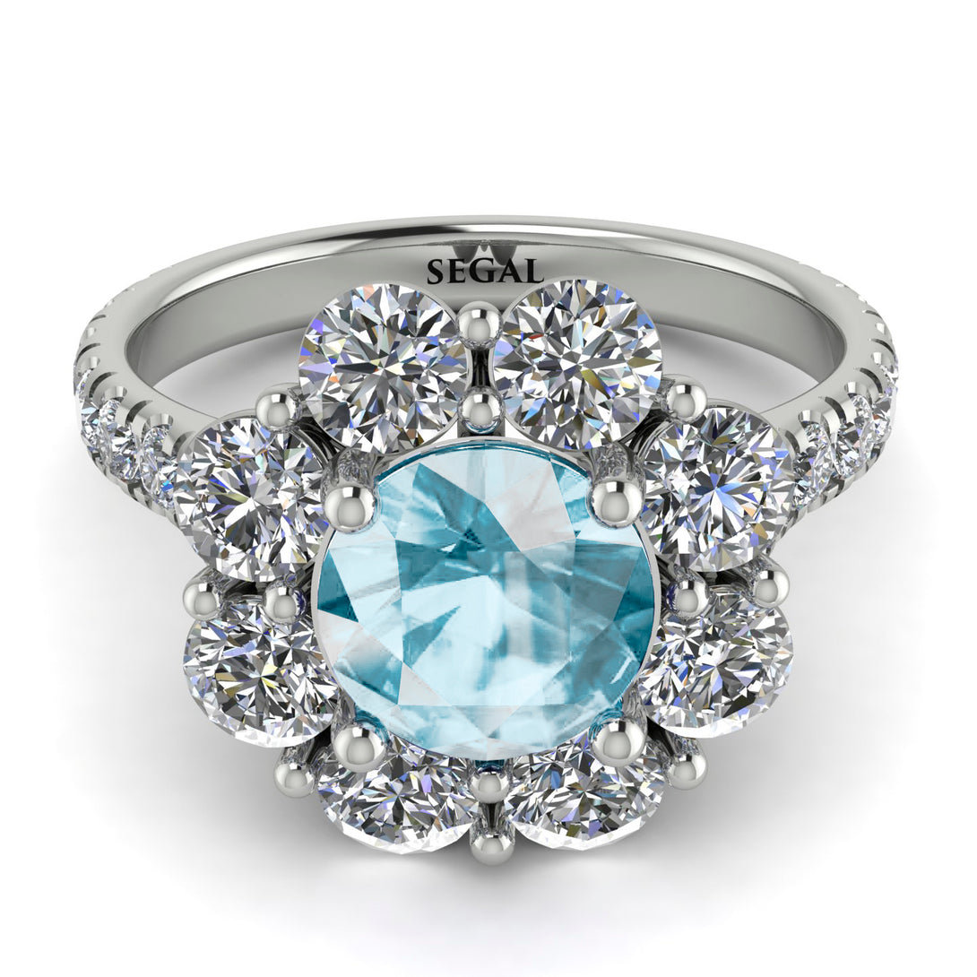 Glamorous Aquamarine Halo Engagement Ring - Amaya No. 403