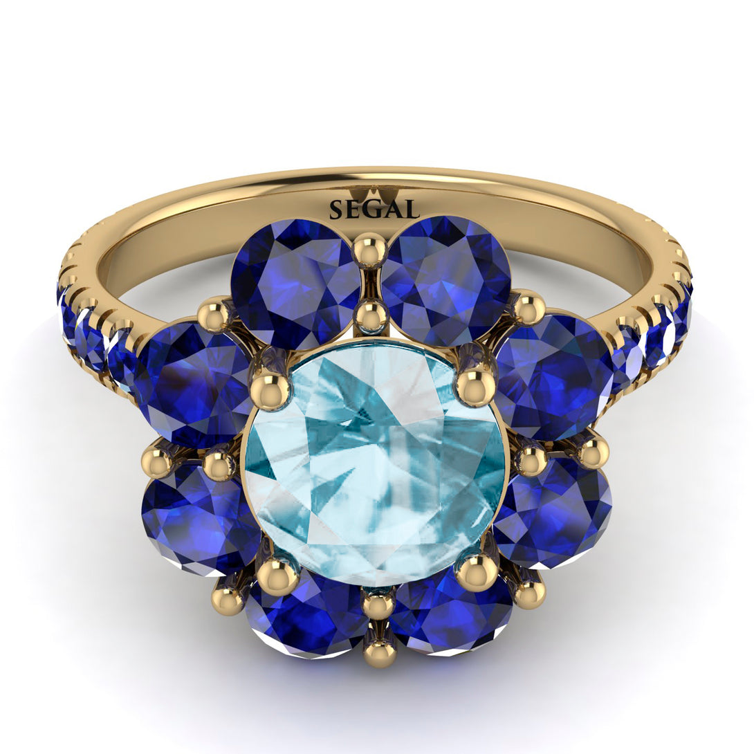 Glamorous Aquamarine Halo Engagement Ring - Amaya No. 413