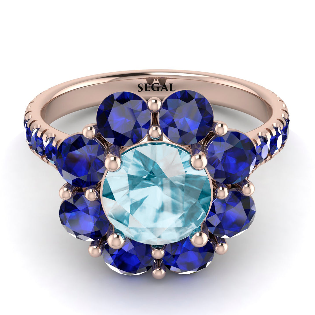 Glamorous Aquamarine Halo Engagement Ring - Amaya No. 414