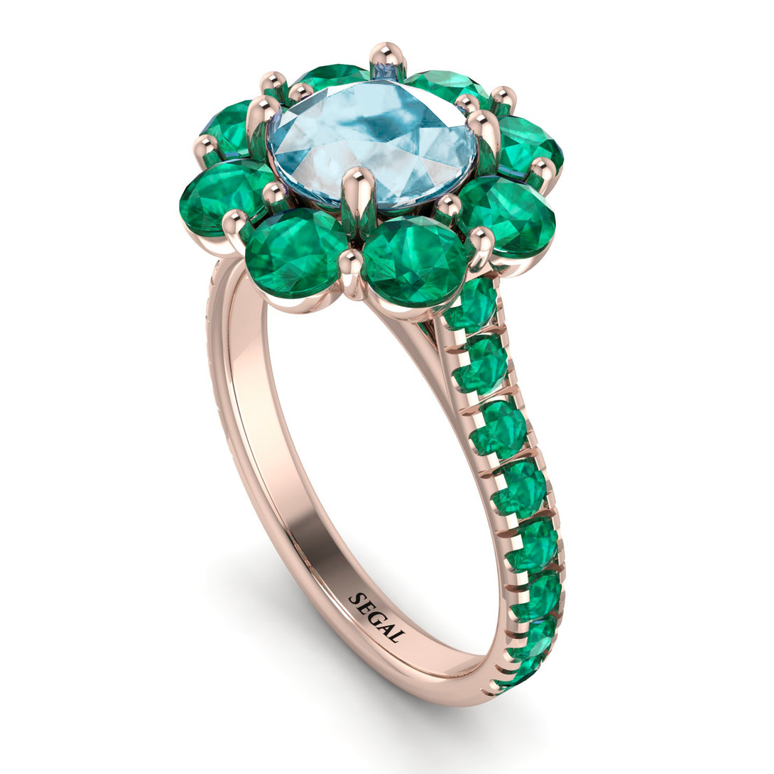 Glamorous Aquamarine Halo Engagement Ring - Amaya No. 405