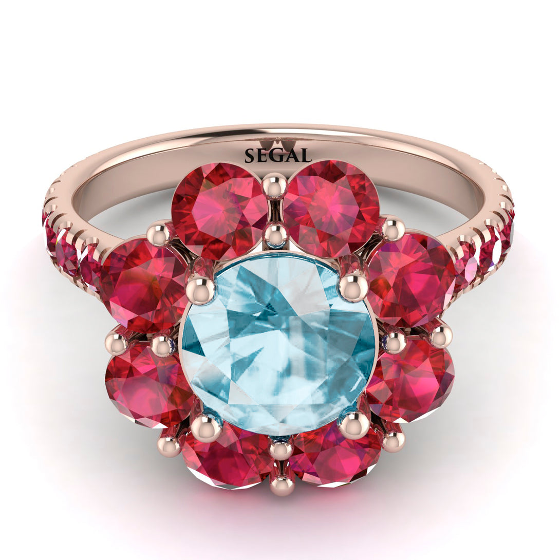 Glamorous Aquamarine Halo Engagement Ring - Amaya No. 411