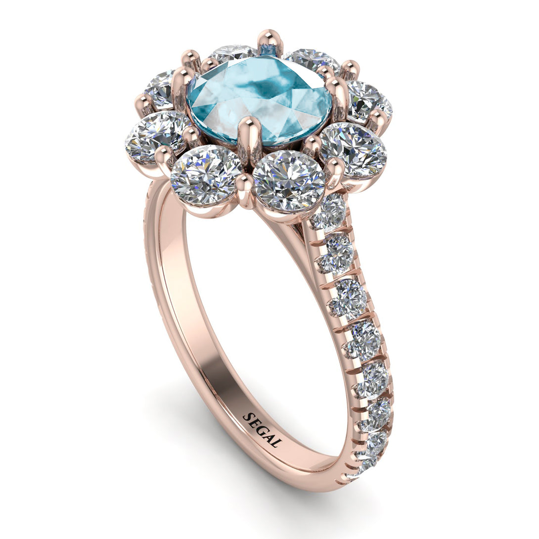 Glamorous Aquamarine Halo Engagement Ring - Amaya No. 402