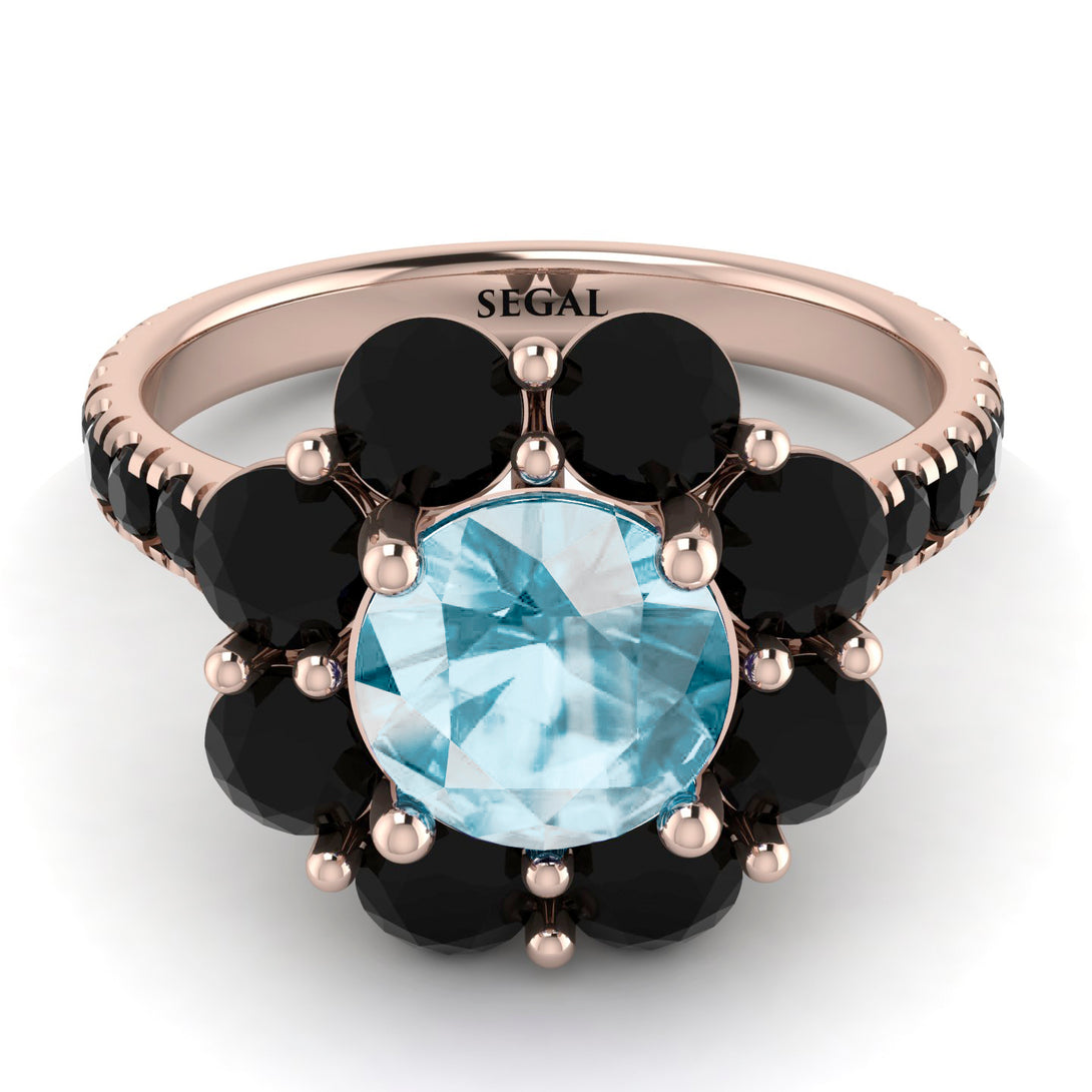 Glamorous Aquamarine Halo Engagement Ring - Amaya No. 408