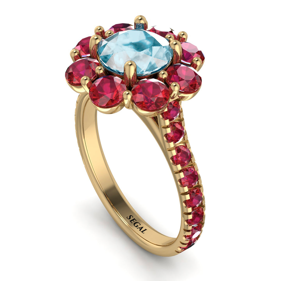 Glamorous Aquamarine Halo Engagement Ring - Amaya No. 410