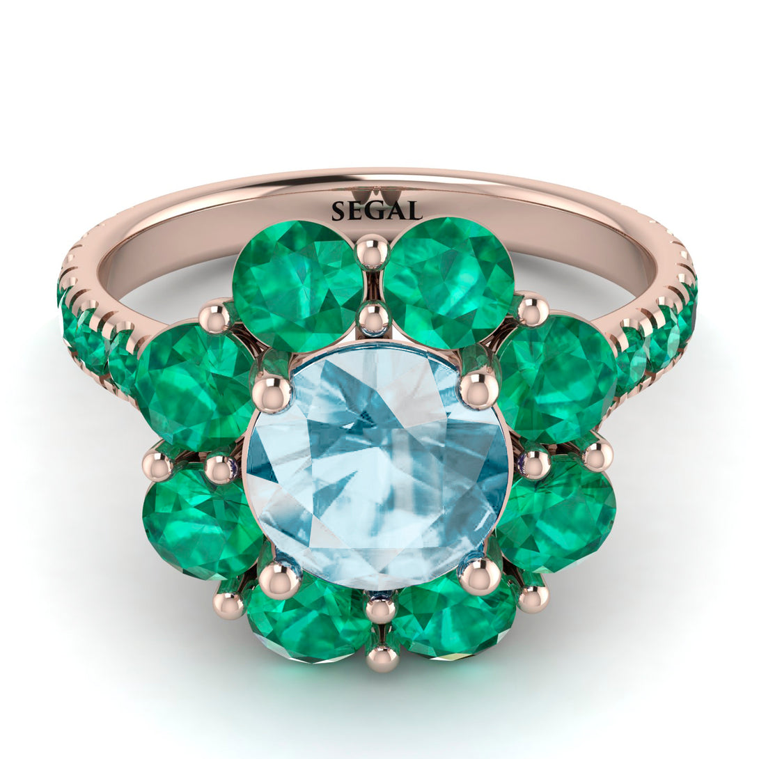 Glamorous Aquamarine Halo Engagement Ring - Amaya No. 405