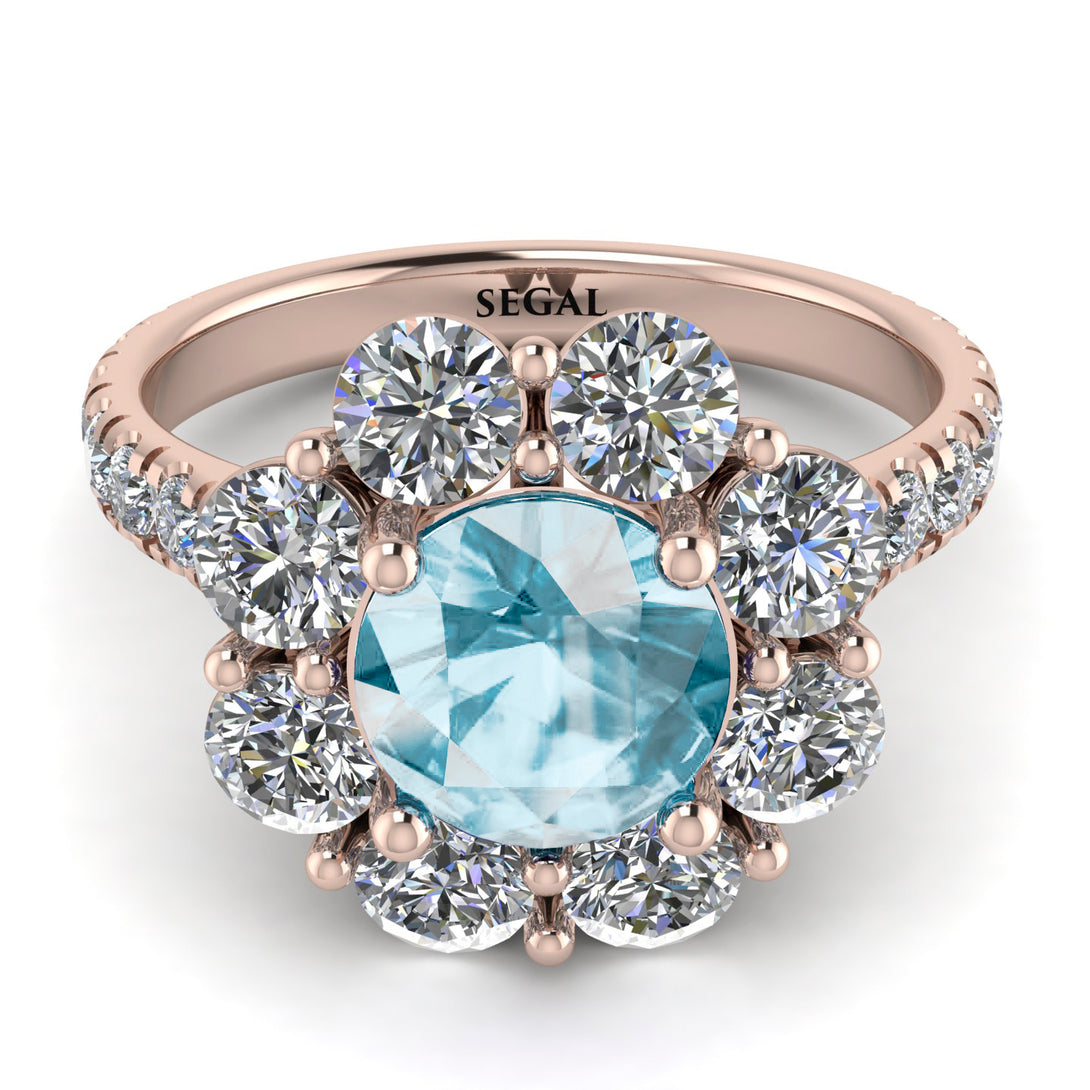 Glamorous Aquamarine Halo Engagement Ring - Amaya No. 402