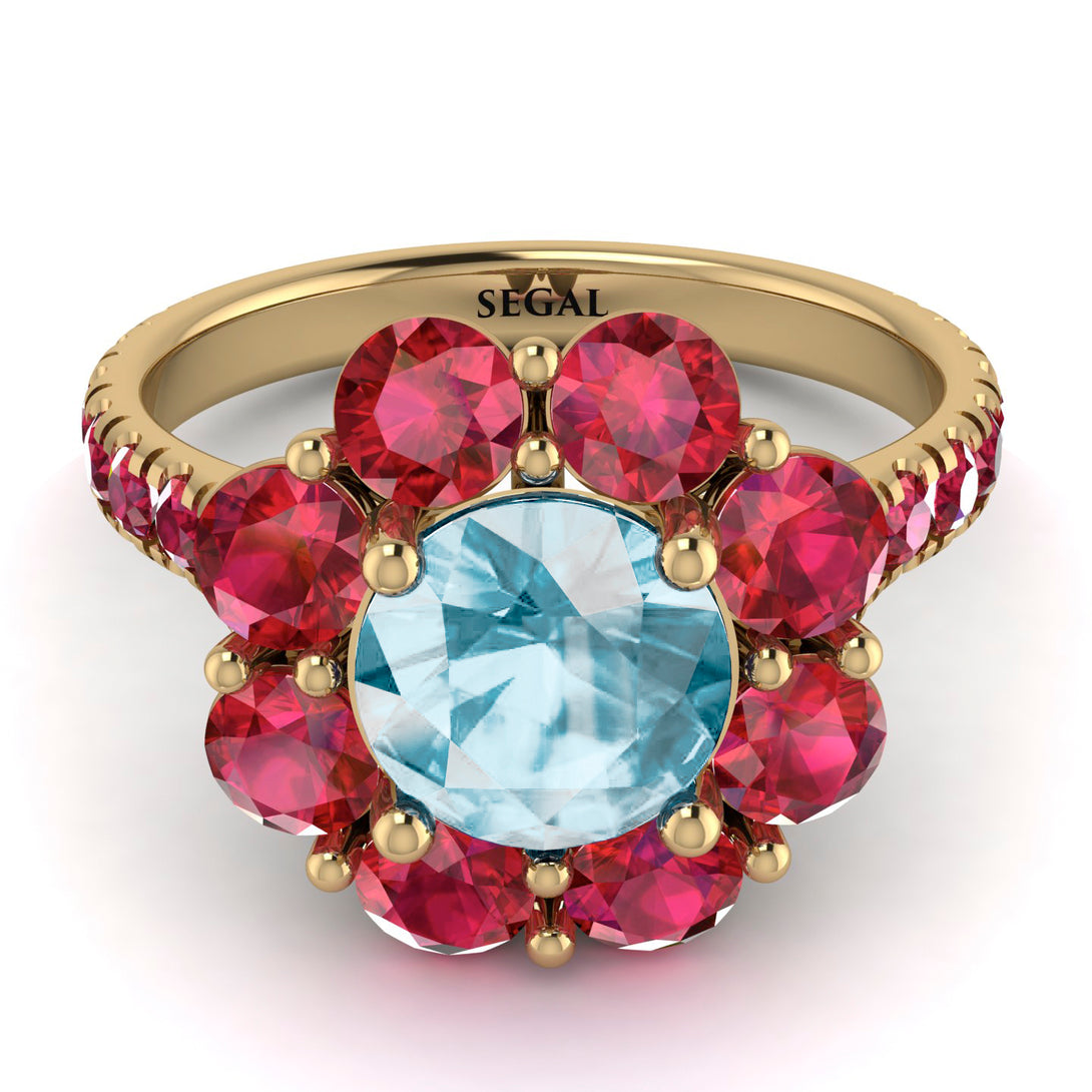 Glamorous Aquamarine Halo Engagement Ring - Amaya No. 410