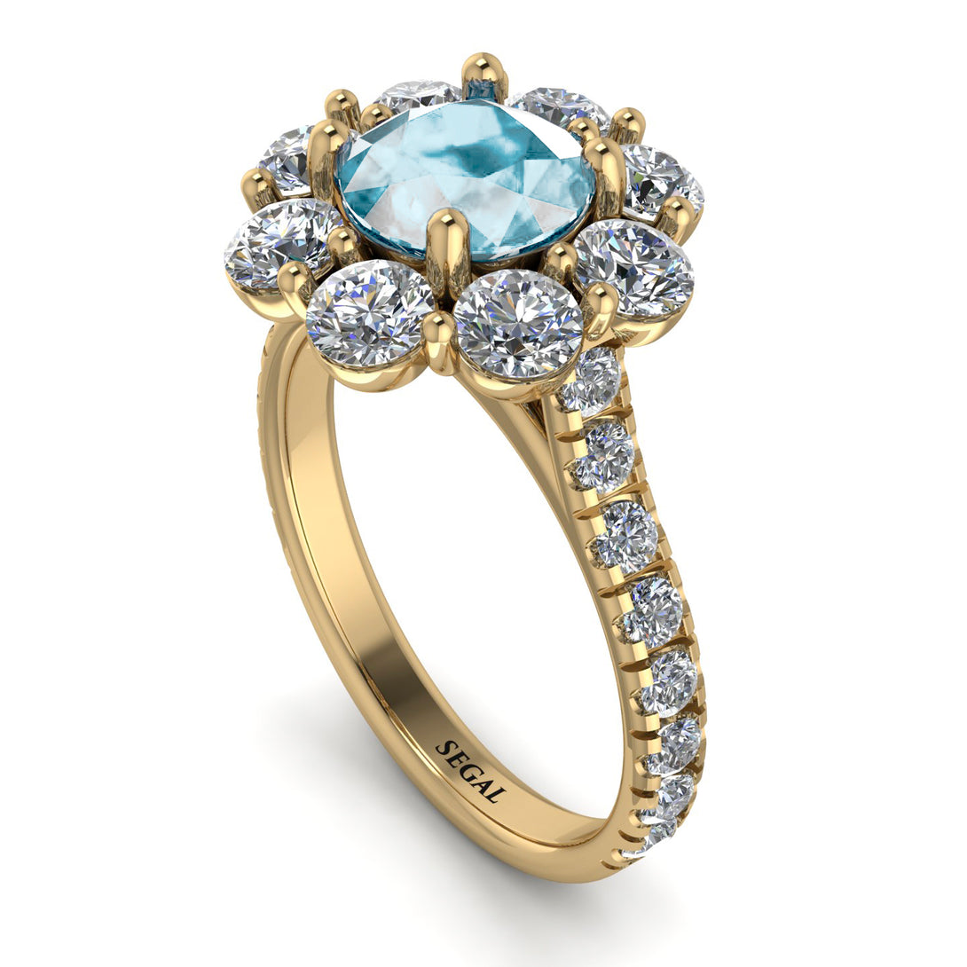 Glamorous Aquamarine Halo Engagement Ring - Amaya No. 401