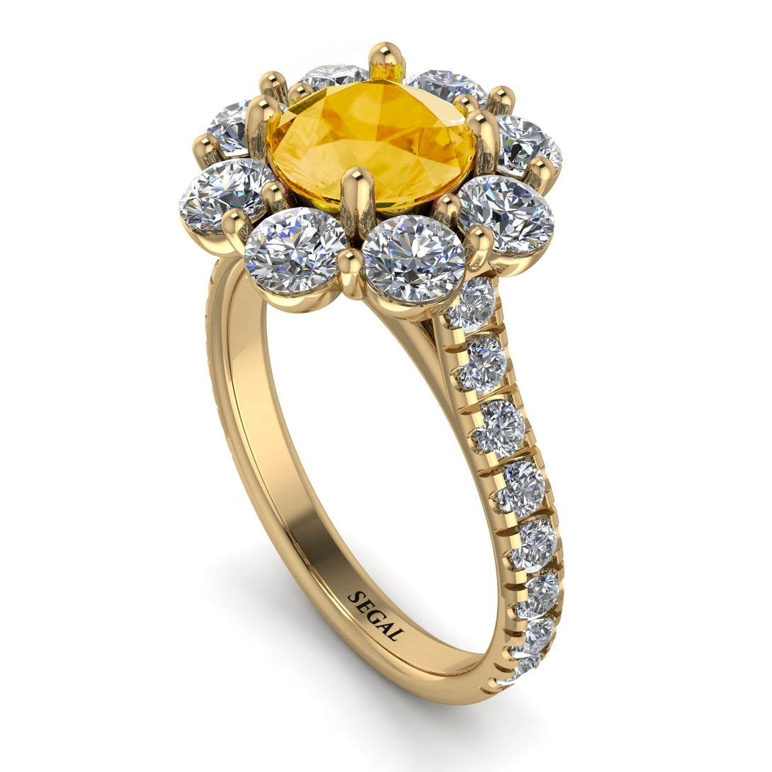 Glamorous Citrine Halo Engagement Ring - Amaya No. 601