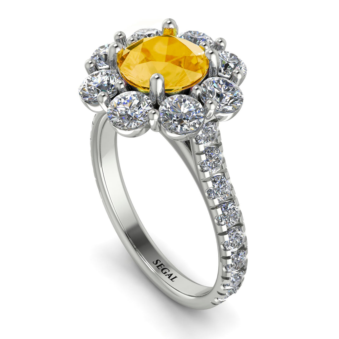 Glamorous Citrine Halo Engagement Ring - Amaya No. 603