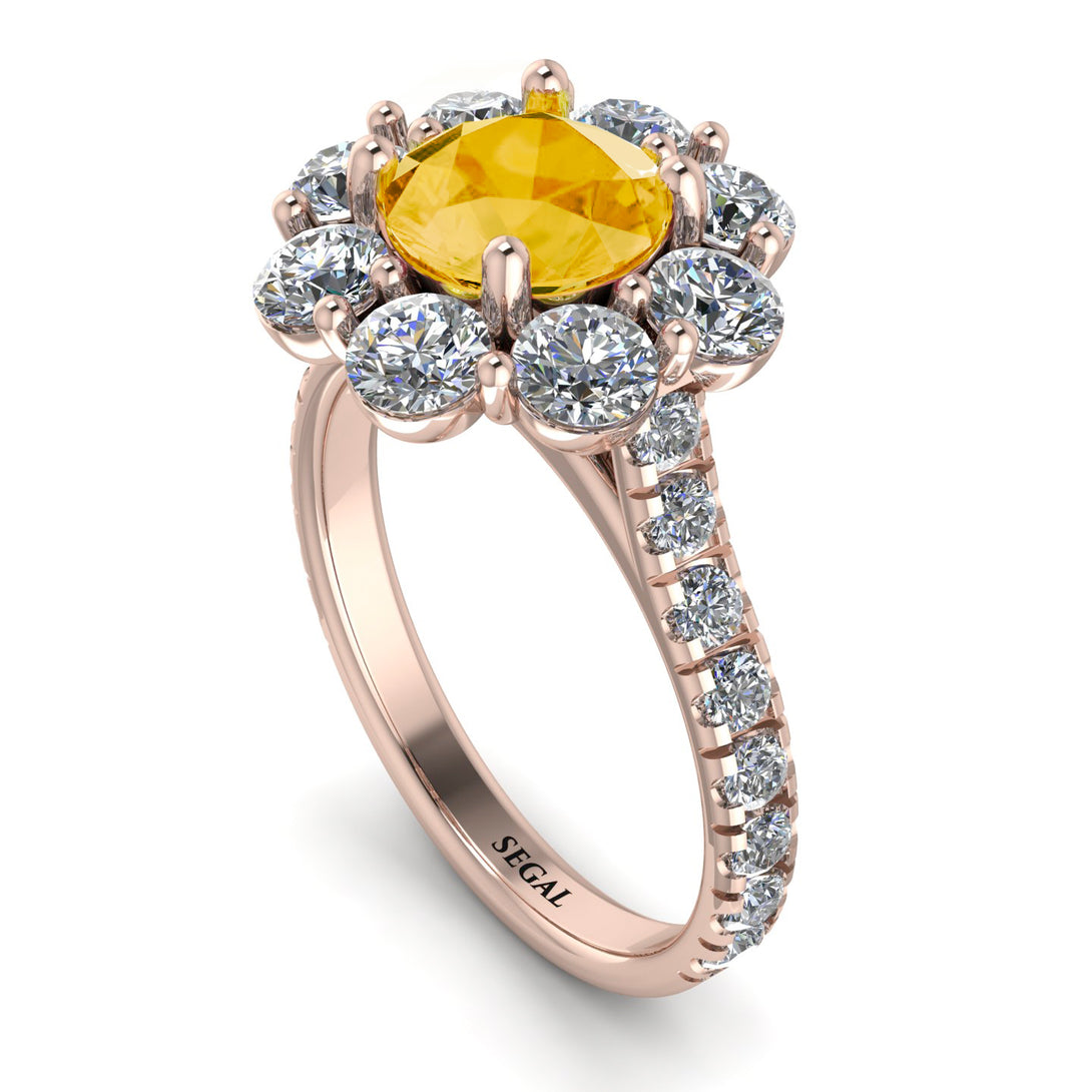 Glamorous Citrine Halo Engagement Ring - Amaya No. 602