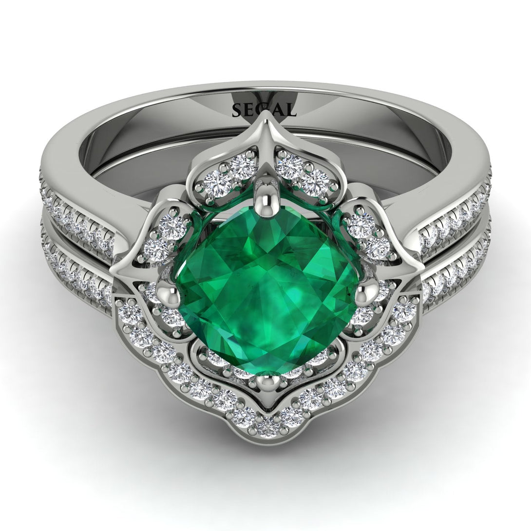 Wedding band for Glamorous Cushion Emerald Halo Bridal Set - Susan No. 6000